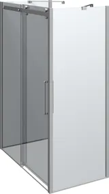 Bathroom inspiration with luxurious shower cubicle with sliding door, white bathroom furniture and a raw-look wall that gives the bathroom a raw and urban feel