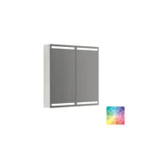 Romantic bathroom inspiration with mirror cabinet offering practical and graceful storage solutions, double countertop sinks on a stone countertop.