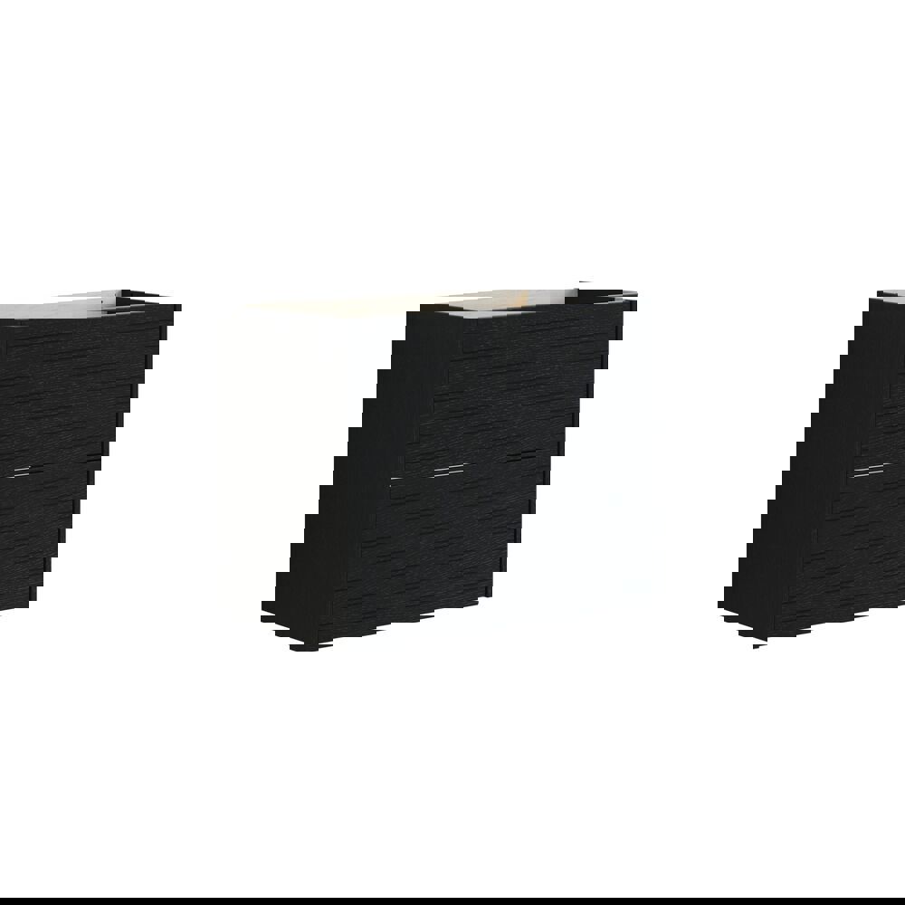 Large bathroom inspiration with noir oak bathroom furniture with elegant grooves, stylish double sink, square mirrors, white tiles with a geometric pattern give a bright, symmetrical, and classic look.