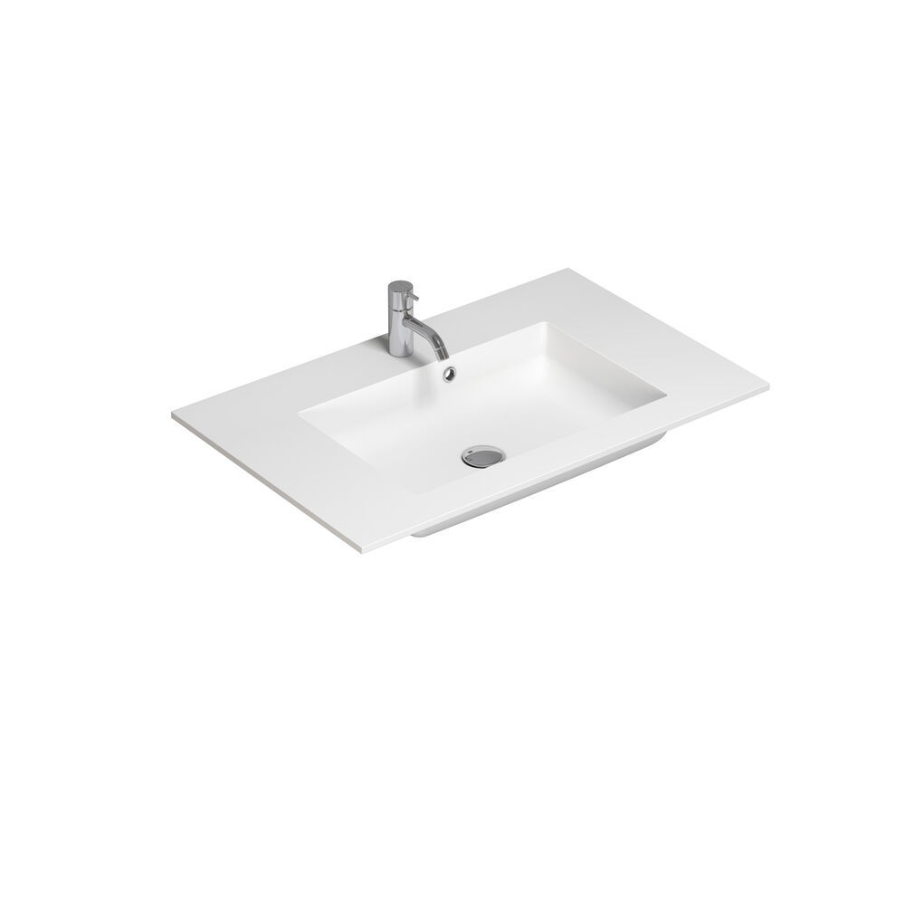 Stylish bathroom inspiration with beige vanity unit with inner drawer, upper cabinet, open shelf, oval mirror with lighting, matching pendants, shelf under the mirror, and wall-mounted toilet. Walls with light, elongated tiles