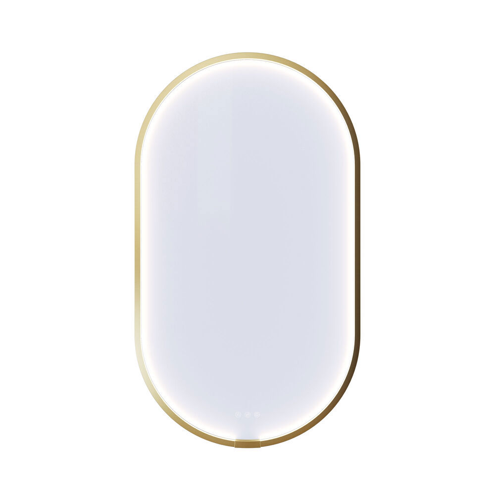 Large bathroom in green colors with vanity unit, brass framed oval mirror and beautiful framed doors