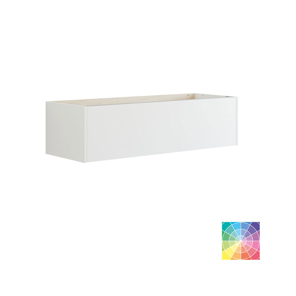 Large bathroom inspiration in Nordic style with bathroom furniture in light blue colour and wooden countertop with elegant countertop basin, herringbone wooden floor creating a bright and classic style