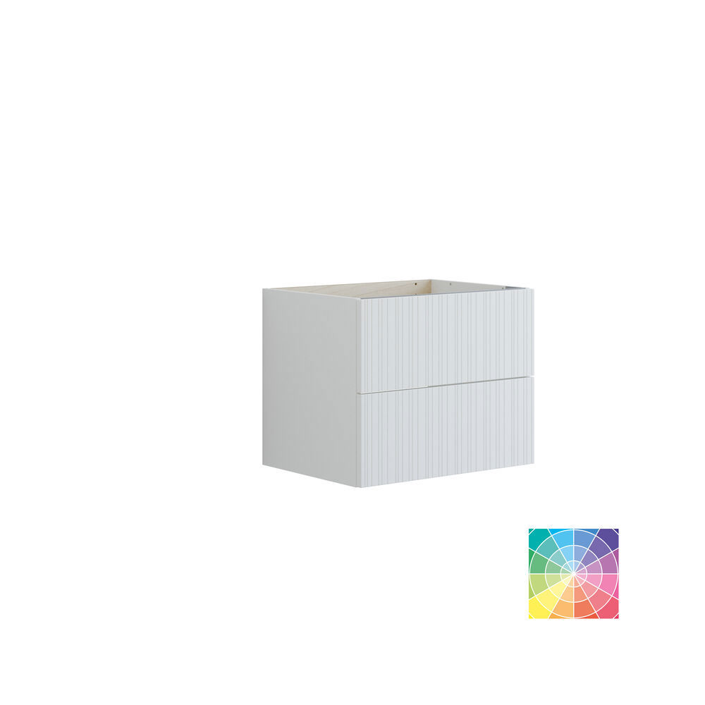 Bathroom with slanted ceiling inspiration, beige furniture with grooves, elegant countertop and square sink, beautiful mirror with shelves, blue walls, large windows, and black herringbone floor give a bright, urban look.