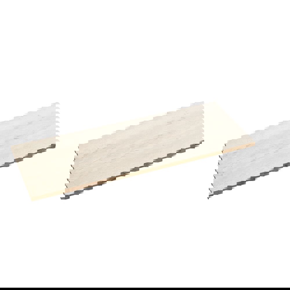 Large bathroom inspiration in Nordic style with bathroom furniture in light blue colour and wooden countertop with elegant countertop basin, herringbone wooden floor creating a bright and classic style