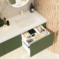 Large and luxurious bathroom with lovely oval mirrors and beautiful tiles in natural colours