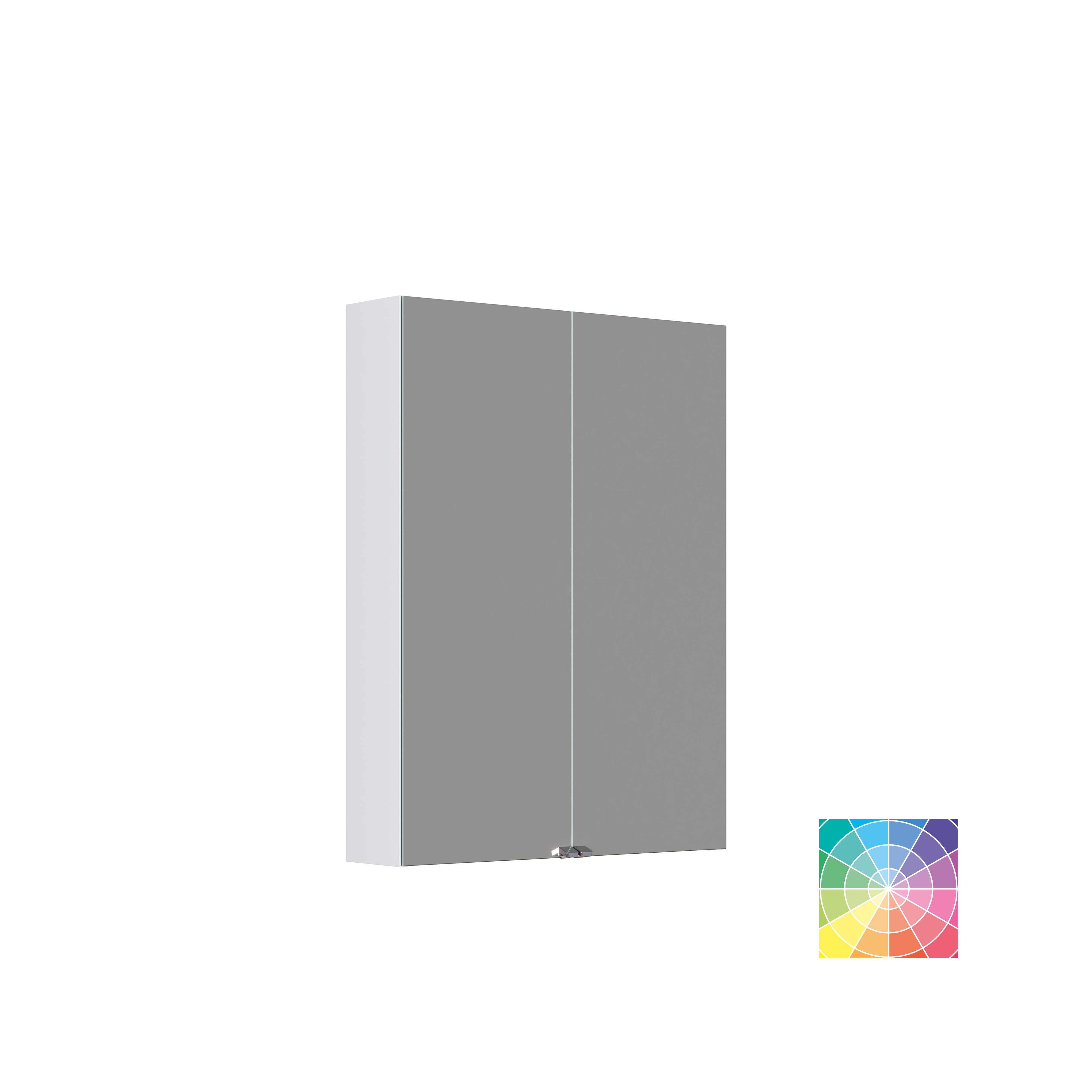 Small bathroom inspiration with a washbasin cabinet in a special color, mirror cabinet with lights, decorative mirrors with tinted glass shelf, white herringbone tiles give a sleek and classic look.