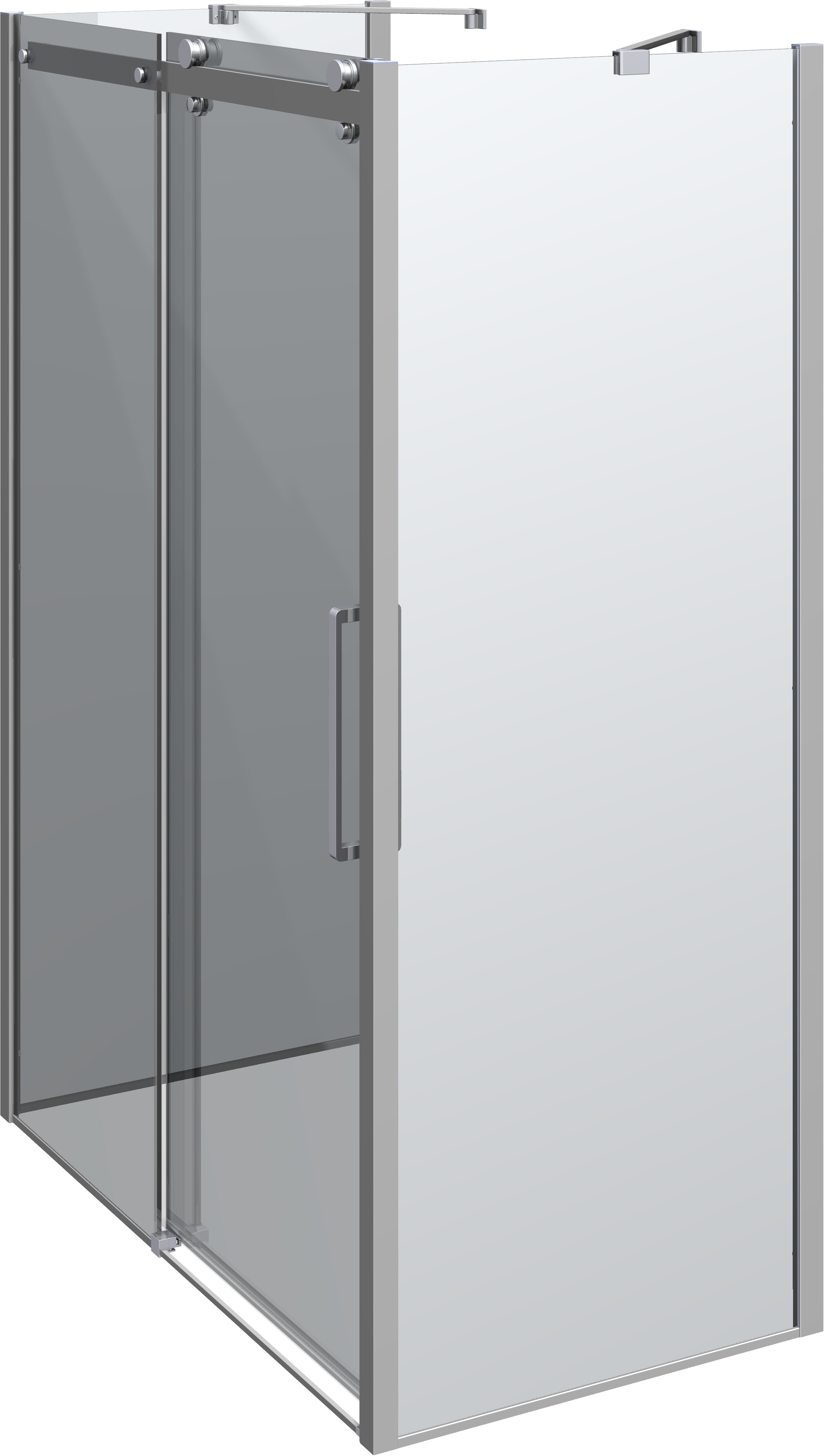 Bathroom inspiration with luxurious shower cubicle with sliding door, white bathroom furniture and a raw-look wall that gives the bathroom a raw and urban feel